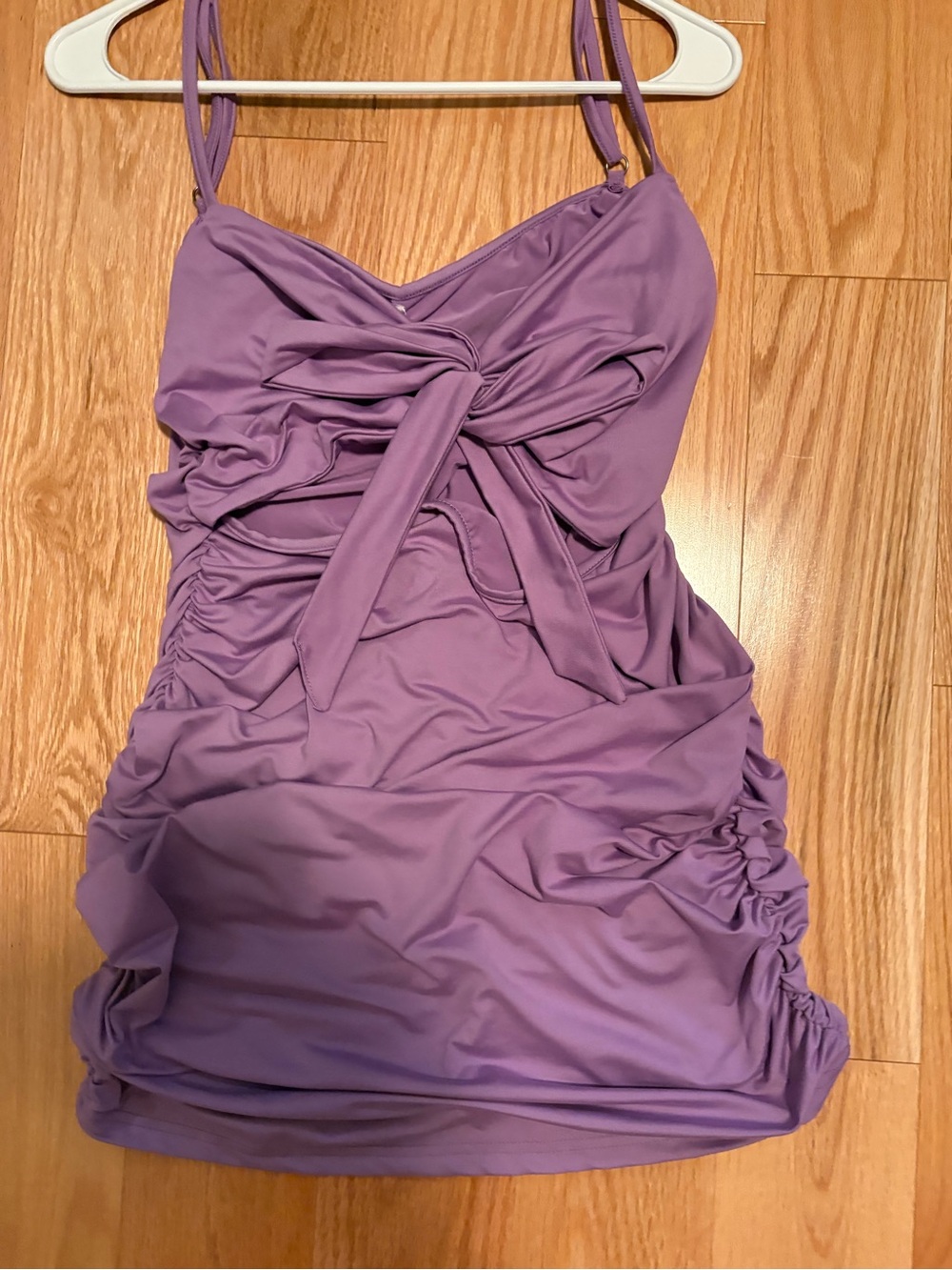 Purple Tie-Front Ruched Mini Dress